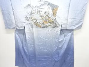 アンティーク　東海道五拾三次模様男物長襦袢